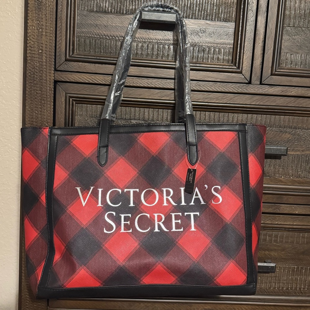 Victoria's Secret Red and Black Checkered Tote
